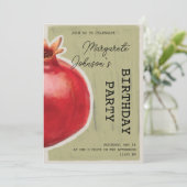 Green Chalk Pomegrane Birthday Invitation Kaart (Staand voorkant)