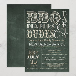 Green Chalkboard BBQ-diapers & DUDES-Baby shower Kaart