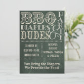 Green Chalkboard BBQ-diapers en DUDES-Baby shower Kaart (Staand voorkant)