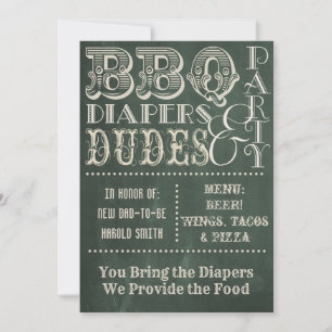 Green Chalkboard BBQ-diapers en DUDES-Baby shower Kaart