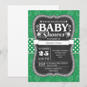 Green Chalkboard Floral Baby shower Invite Kaart (Voorkant / Achterkant)