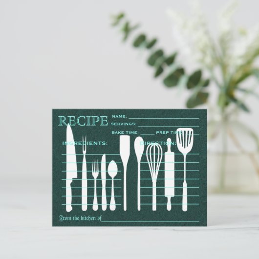 Green Chalkboard Retro Recipe Card Kitchen Tools Briefkaart (Staand voorkant)