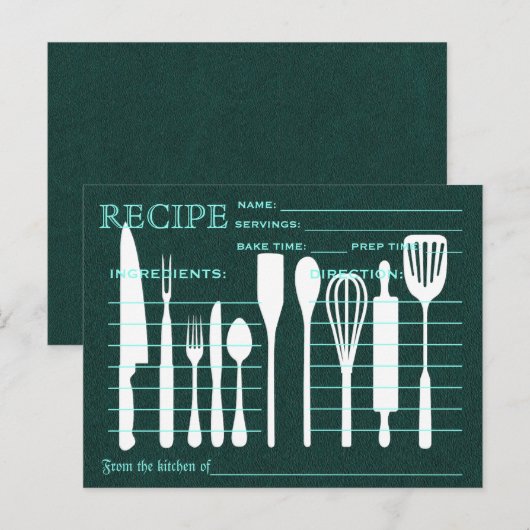 Green Chalkboard Retro Recipe Card Kitchen Tools Briefkaart (Voorkant / Achterkant)