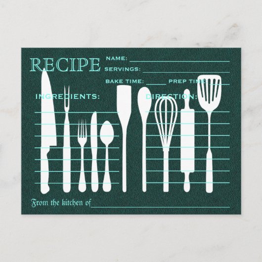 Green Chalkboard Retro Recipe Card Kitchen Tools Briefkaart (Voorkant)