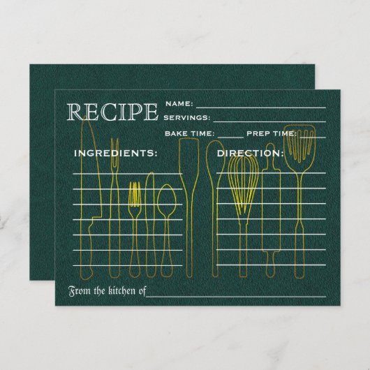 Green Chalkboard Retro Recipe Card Kitchen Tools Briefkaart (Voorkant / Achterkant)