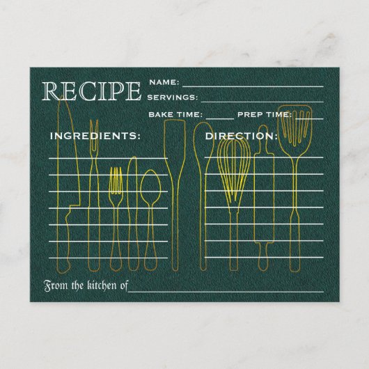 Green Chalkboard Retro Recipe Card Kitchen Tools Briefkaart (Voorkant)