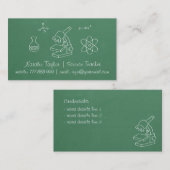 Green Chalkboard Science Teacher Visitekaartjes (Voorkant / Achterkant)