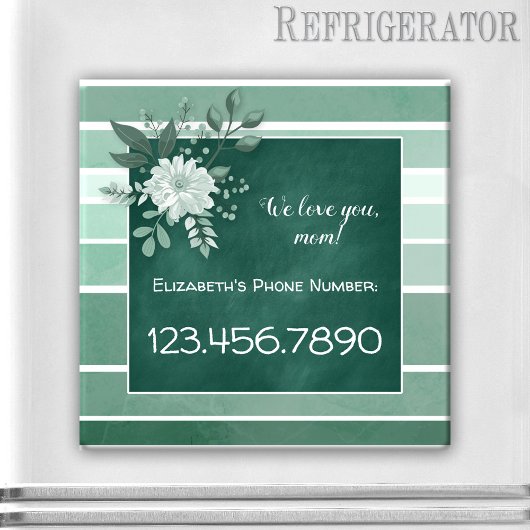 Green Chalkboard Striped Floral Magnet