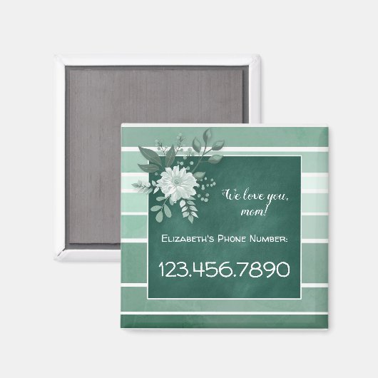 Green Chalkboard Striped Floral Magnet (Voorkant / Achterkant)