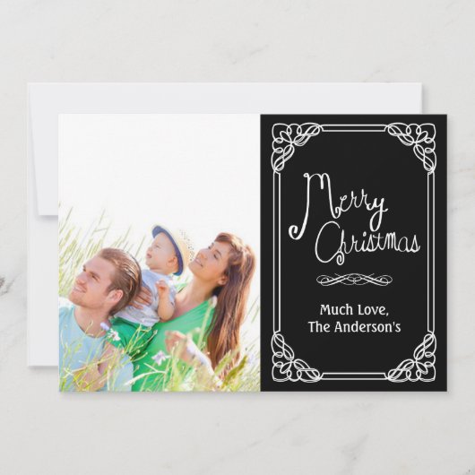 Green Chalkboard Typografie Merry Kerstfoto Feestdagenkaart (Voorkant)