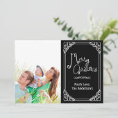 Green Chalkboard Typografie Merry Kerstfoto Feestdagenkaart (Staand voorkant)