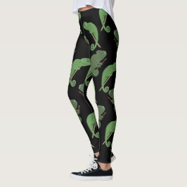 Green Chameleons Lizard Art Leggings