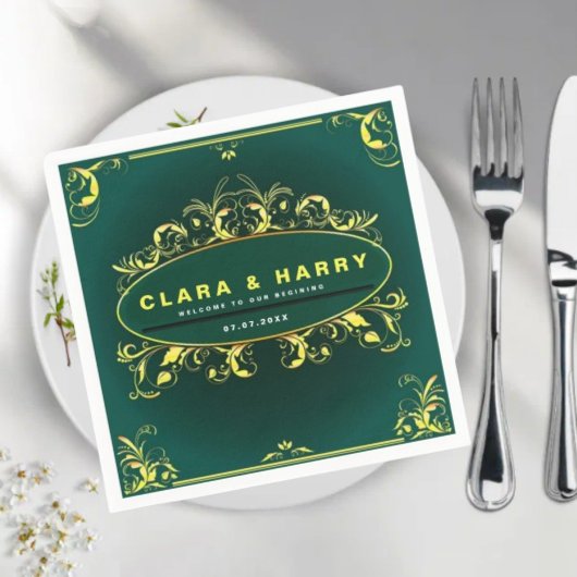 Green champagne gold vintage floral wedding  servet