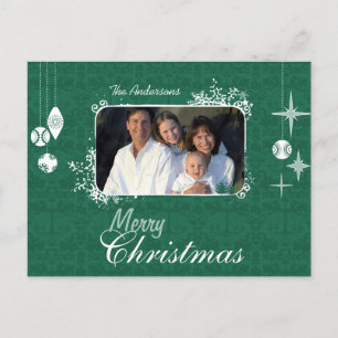 Green Chandelier Christmas Family Photo Postcard Feestdagenkaart