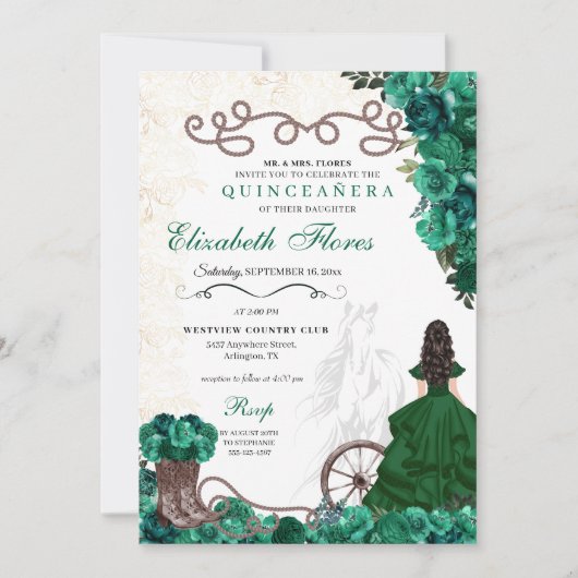 Green Charra Princess Dress Horse Quinceañera Kaart (Voorkant)
