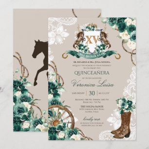 Green Charro Floral Prest Quinceanera Kaart