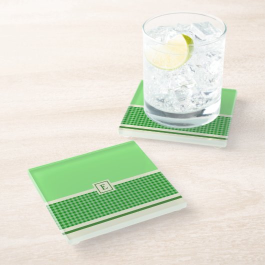 Green Check Monogram Glass Onderzetter (Schuin)