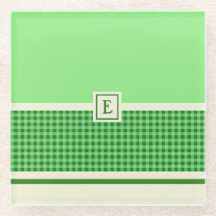 Green Check Monogram Glass Onderzetter