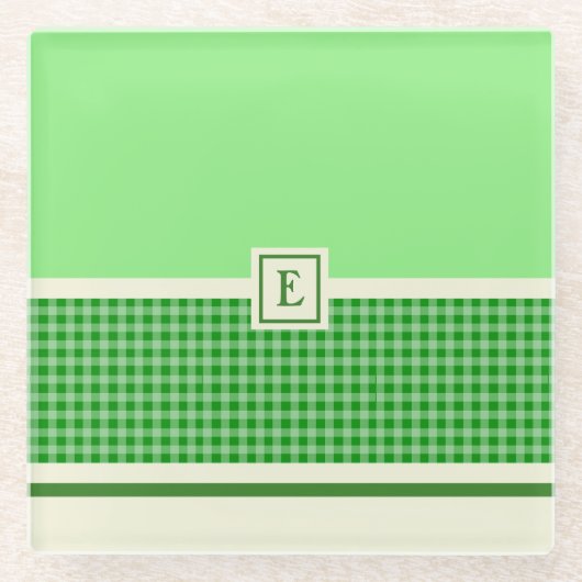 Green Check Monogram Glass Onderzetter (Voorkant)