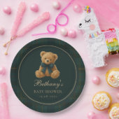 Green Check Polo Teddy Bear Baby Shower Papieren Bordje (Feest)