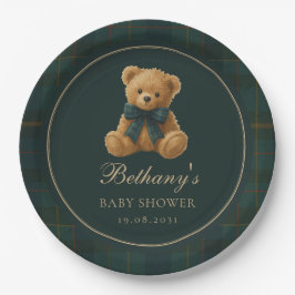 Green Check Polo Teddy Bear Baby Shower Papieren Bordje