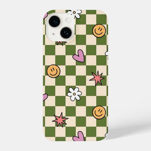 Green Checkerboard Aesthetic Phone Case iPhone Hoesje (Achterkant)