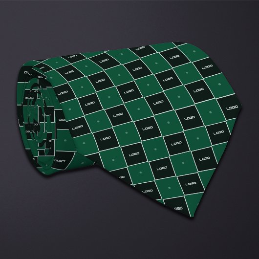 Green Checkerboard Logo Pattern Stropdas