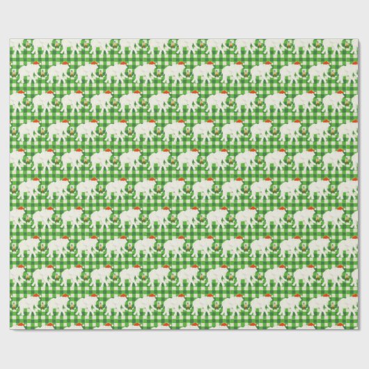 Green Checkered White Elephant Christmas Party Cadeaupapier (Vlak)
