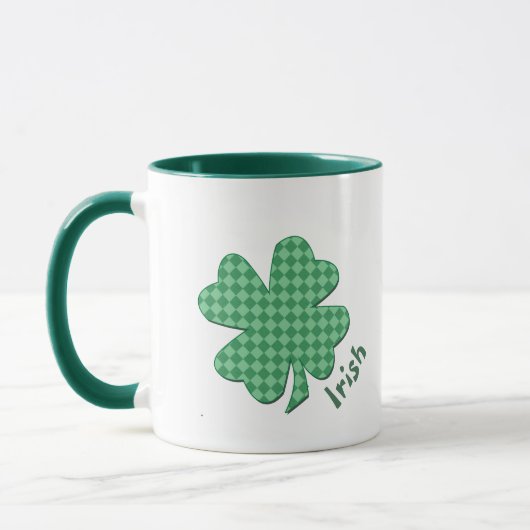 Green Checks Irish Shamrock Personalized Mok (Links)
