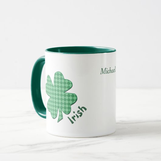 Green Checks Irish Shamrock Personalized Mok (Voorkant links)