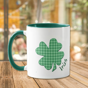 Green Checks Irish Shamrock Personalized Mok