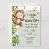 Green Cheeky Little Monkey on the way Baby Shower Kaart (Voorkant)