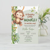 Green Cheeky Little Monkey on the way Baby Shower Kaart (Staand voorkant)