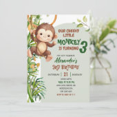 Green Cheeky Little Monkey Savannah Theme Birthday Kaart (Staand voorkant)