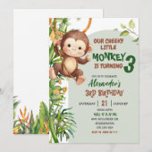 Green Cheeky Little Monkey Savannah Theme Birthday Kaart (Voorkant / Achterkant)