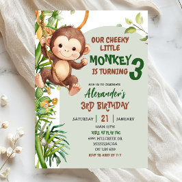 Green Cheeky Little Monkey Savannah Theme Birthday Kaart