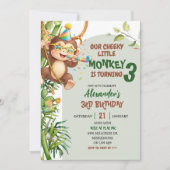Green Cheeky Little Monkey Savannah Theme Birthday Kaart (Voorkant)