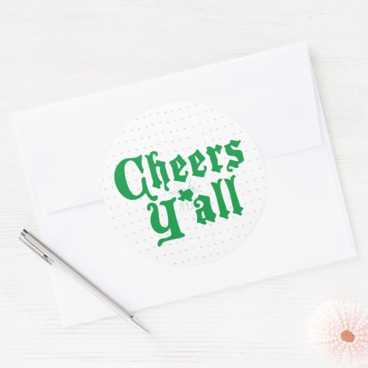 Green Cheers Y'all Ronde Sticker (Envelop)