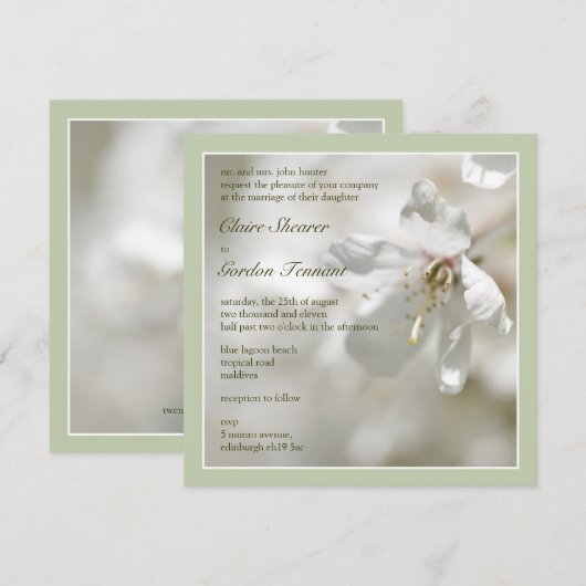 Green Cherry Blossom Wedding Kaart (Voorkant / Achterkant)