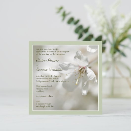 Green Cherry Blossom Wedding Kaart (Staand voorkant)