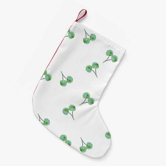 Green Cherry Pattern Kleine Kerstsok (Voorkant (Hangend))