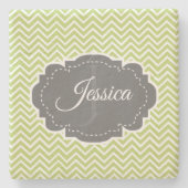Green Chevron Aangepast Onderzetter Stone (Voorkant)