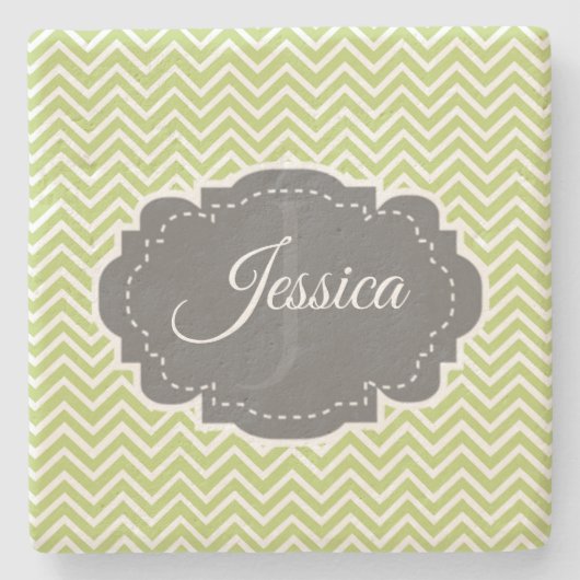 Green Chevron Aangepast Onderzetter Stone (Voorkant)