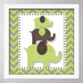 Green Chevron Elephant Nursery Wall Art Poster (Voorkant)