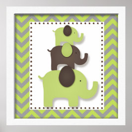 Green Chevron Elephant Nursery Wall Art Poster