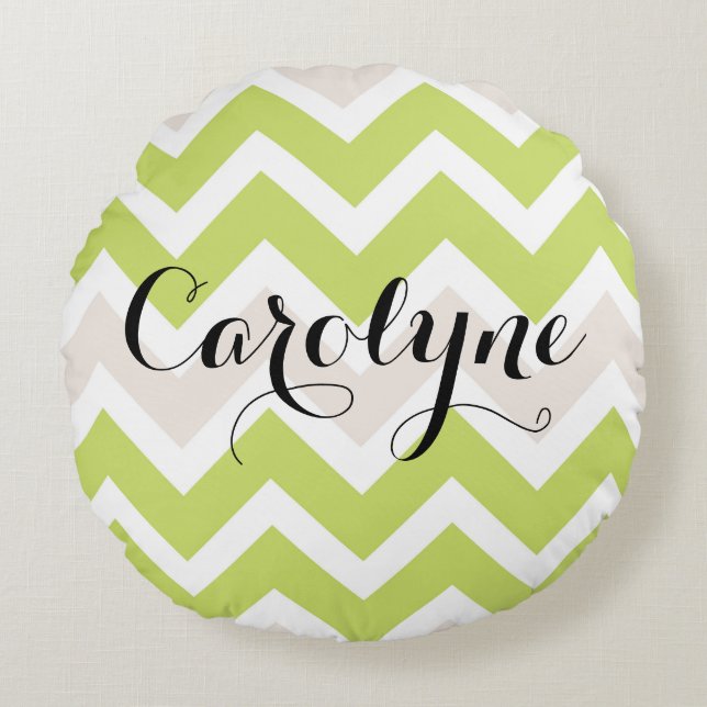 Green Chevron | Gepersonaliseerd rond kussen (Voorkant)