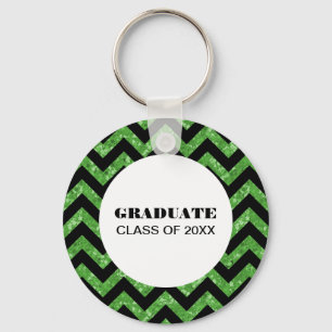 Green Chevron Glitter Afstuderen Sleutelhanger