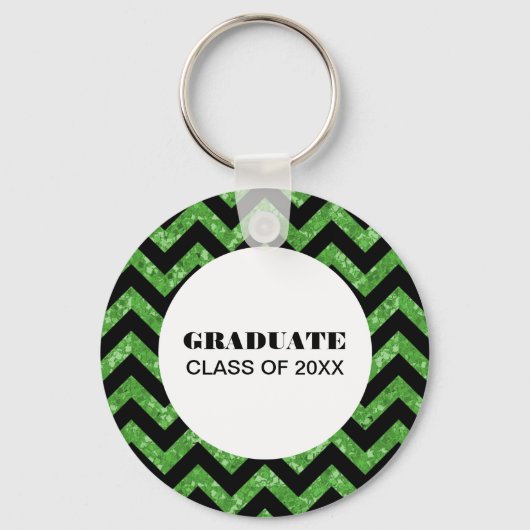 Green Chevron Glitter Afstuderen Sleutelhanger (Voorkant)