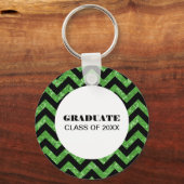 Green Chevron Glitter Afstuderen Sleutelhanger (Voorkant)