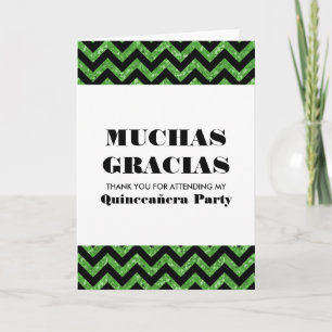 Green Chevron Glitter Quinceañera Hartelijk dank Bedankkaart